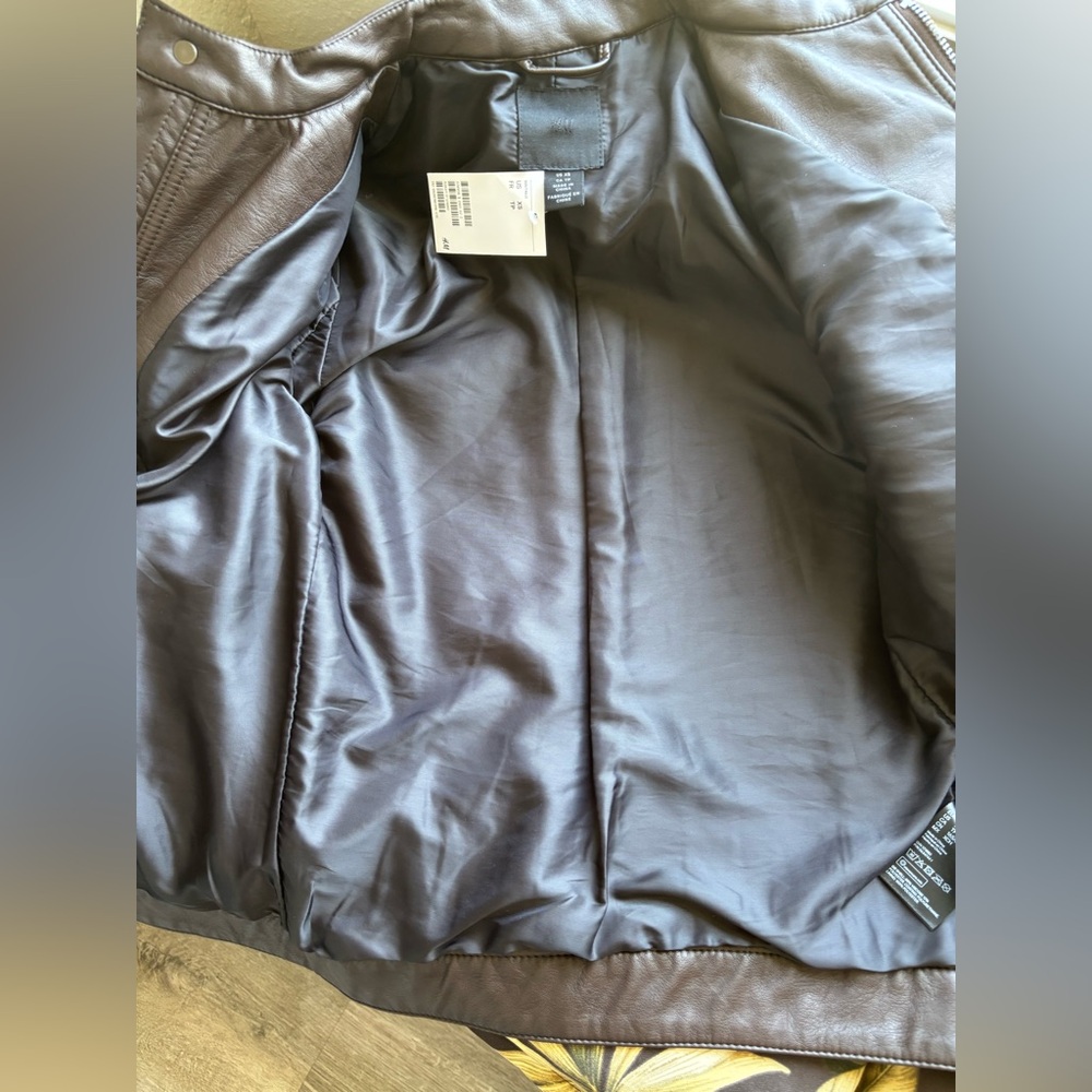 H&M Men's Dark Brown Leather Jacket - Picture 5 of 14